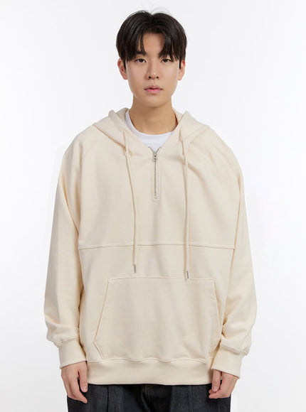 mens-half-zip-hoodie-im525 / Light beige