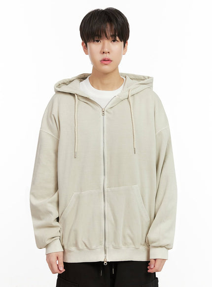 mens-oversized-washed-zip-up-hoodie-ij517 / Light beige