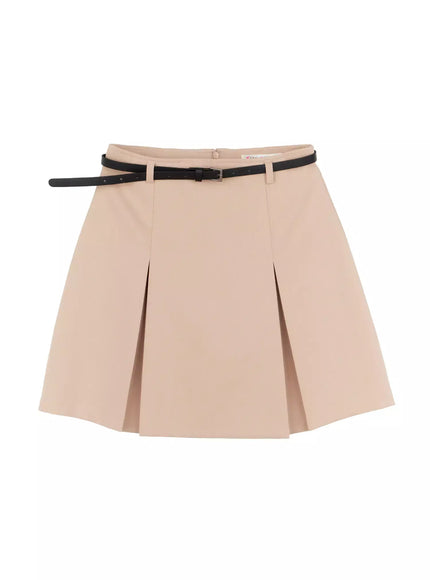 pintuck-mini-skirt-ij508 / Light beige