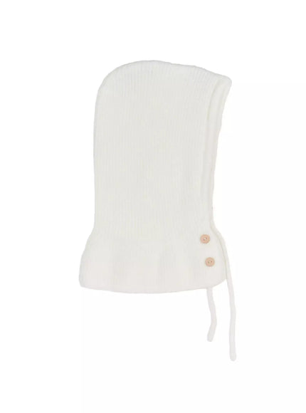 buttoned-knit-hood-hat-in528 / Light beige