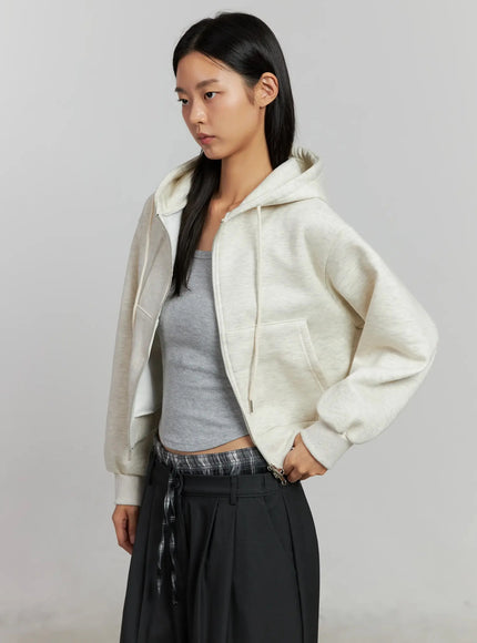 cropped-fleece-zip-up-hoodie-ij502 / Light beige