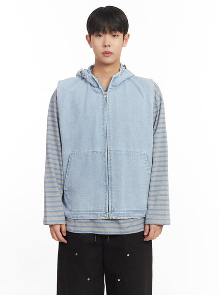 mens-urban-denim-hooded-vest-im528 / Light blue