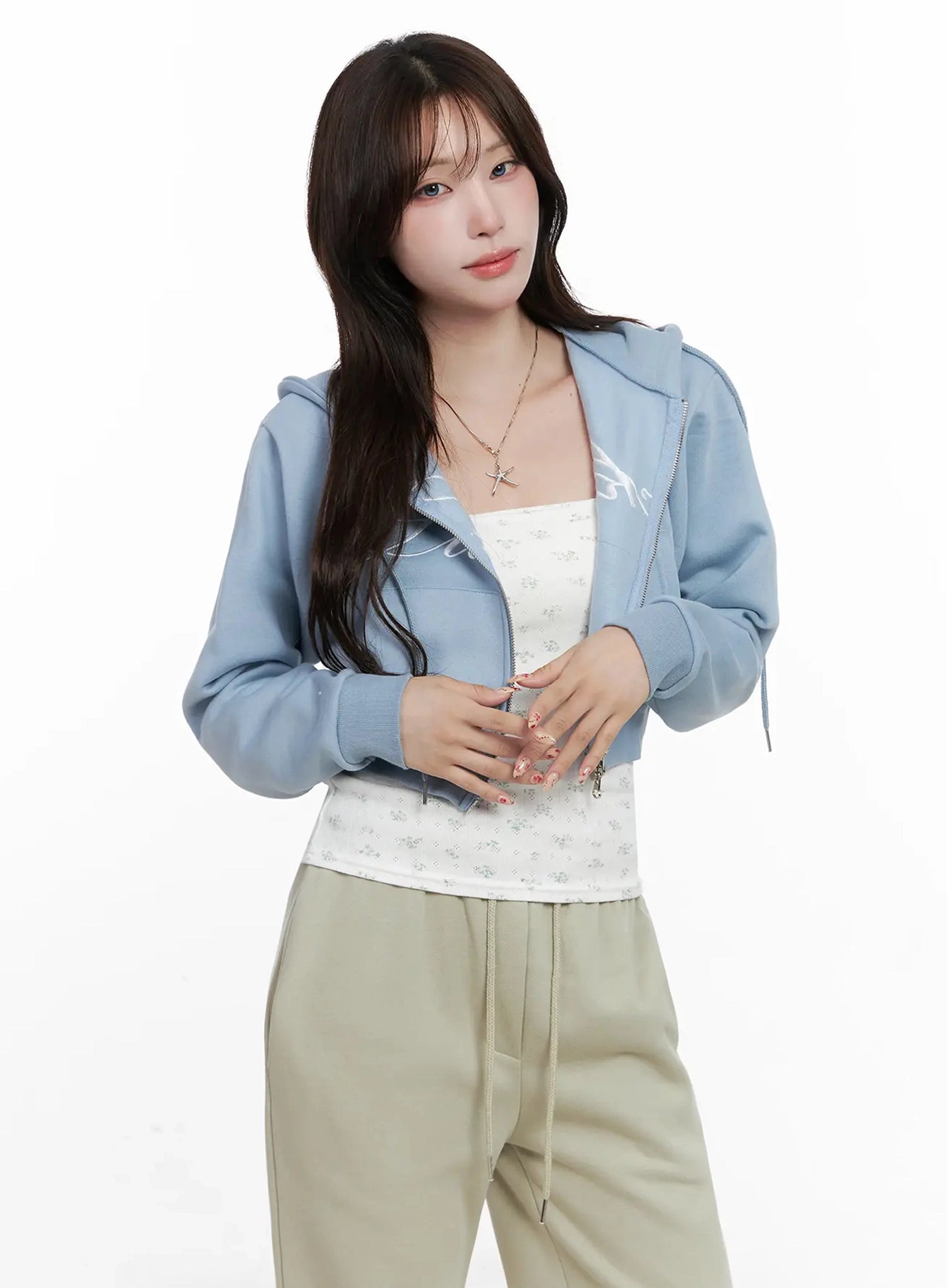 lucky-fleece-zip-hoodie-in514 / Light blue