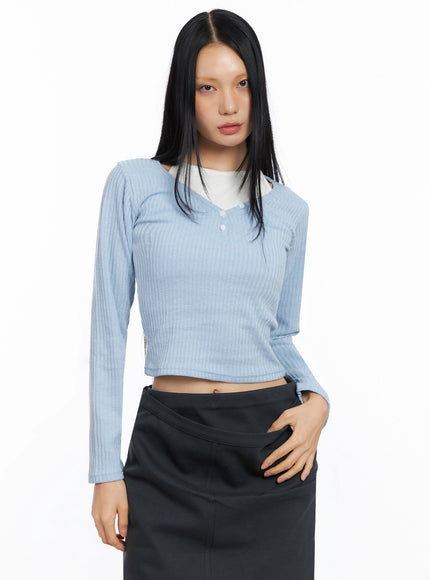 layered-ribbed-halter-top-co517 / Light blue