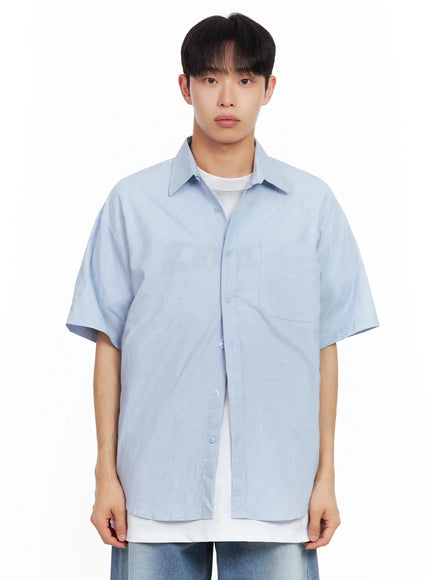 mens-collared-short-sleeve-button-up-top-il516 / Light blue