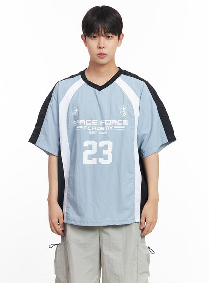 mens-nylon-v-neck-graphic-jersey-iy522 / Light blue