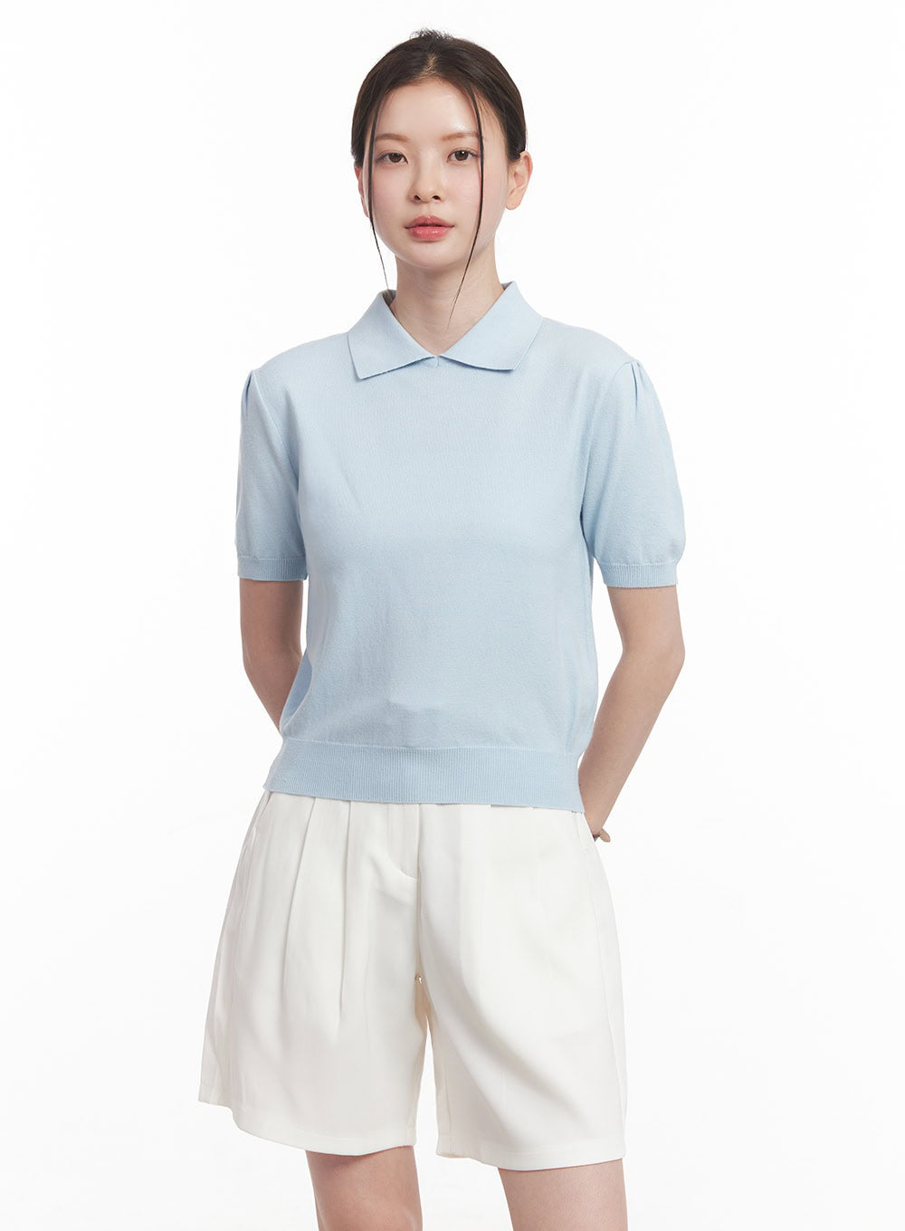 knit-polo-top-iy508 / Light blue