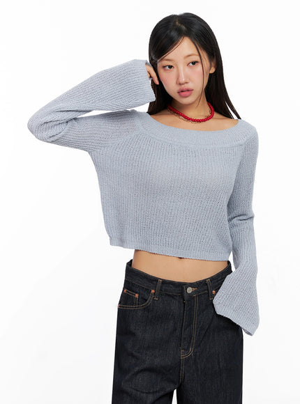 long-sleeve-off-shoulder-knit-ig527 / Light blue