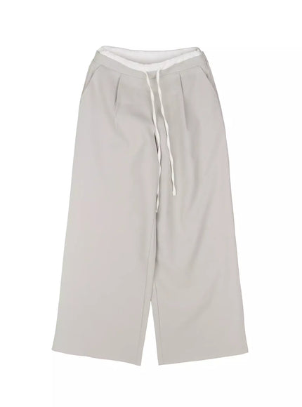 layered-pintuck-wide-leg-pants-iu512 / Light gray