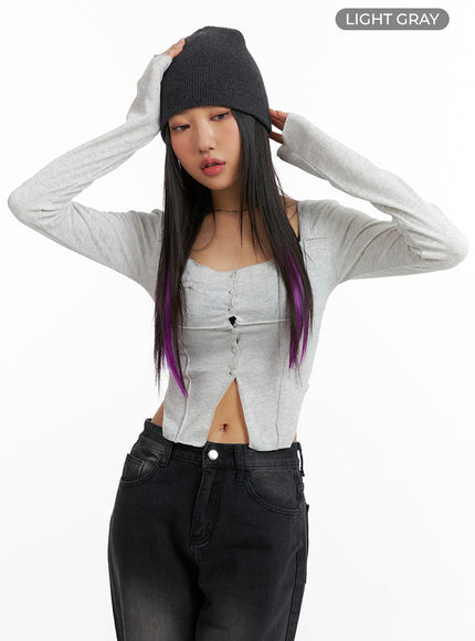 slit-buttoned-crop-top-im405 / Light gray