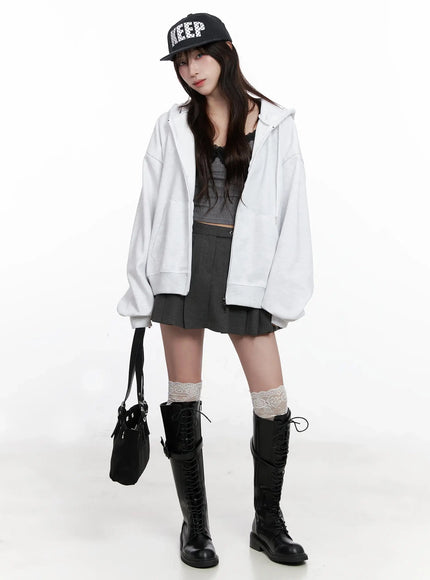 oversized-zip-up-hoodie-in503 / Light gray