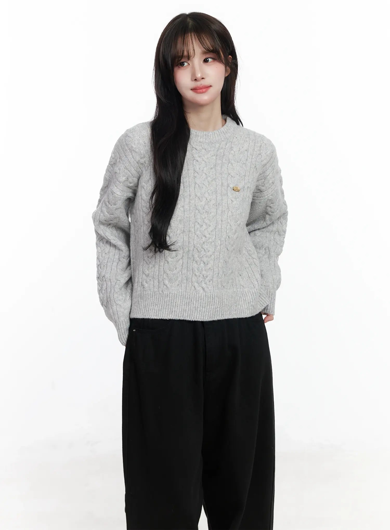 cable-knit-sweater-ij529 / Light gray