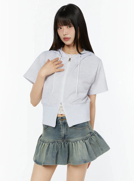 short-sleeve-zip-up-hoodie-cu515 / Light gray