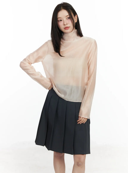 sheer-high-neck-blouse-if524 / Light pink