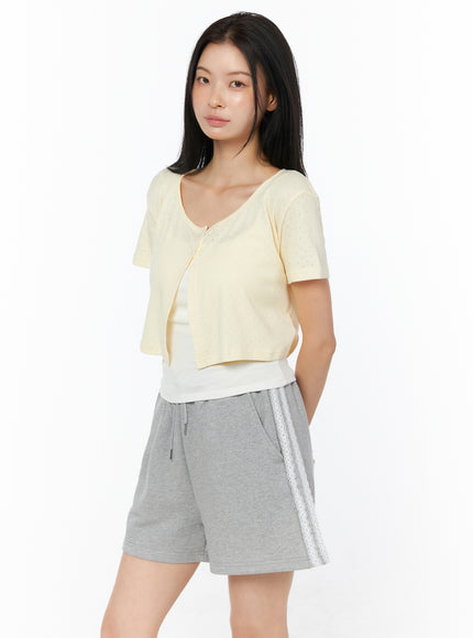eyelet-crop-cardigan-iu519 / Light yellow