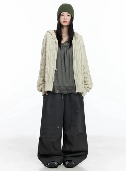 twisted-knit-zip-up-hoodie-im509 / Light beige