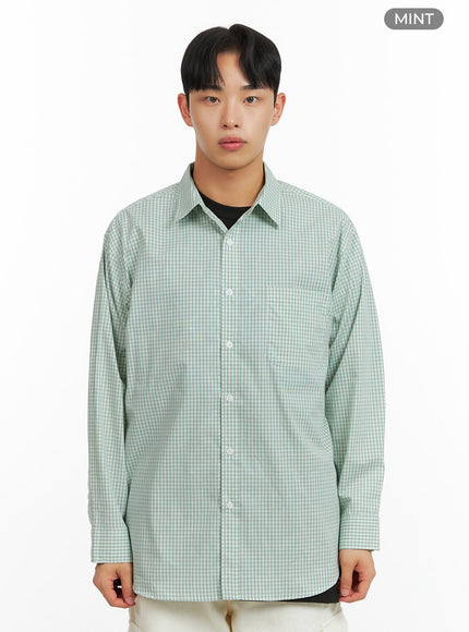 mens-gingham-cotton-collared-shirt-iu412 / Mint