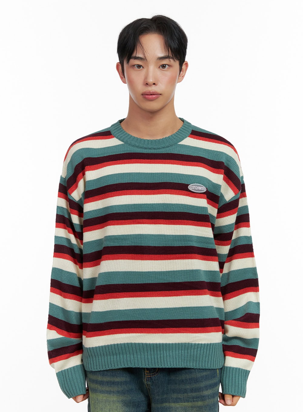 mens-striped-round-neck-sweater-in426 / Mint