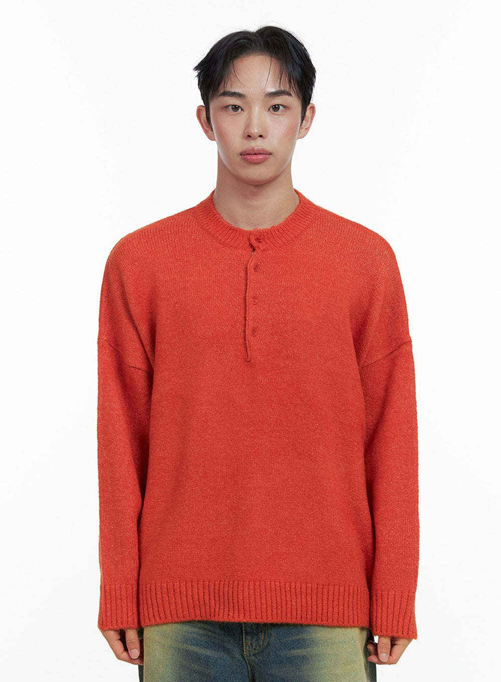 mens-buttoned-henley-neck-sweater-in426 / Orange