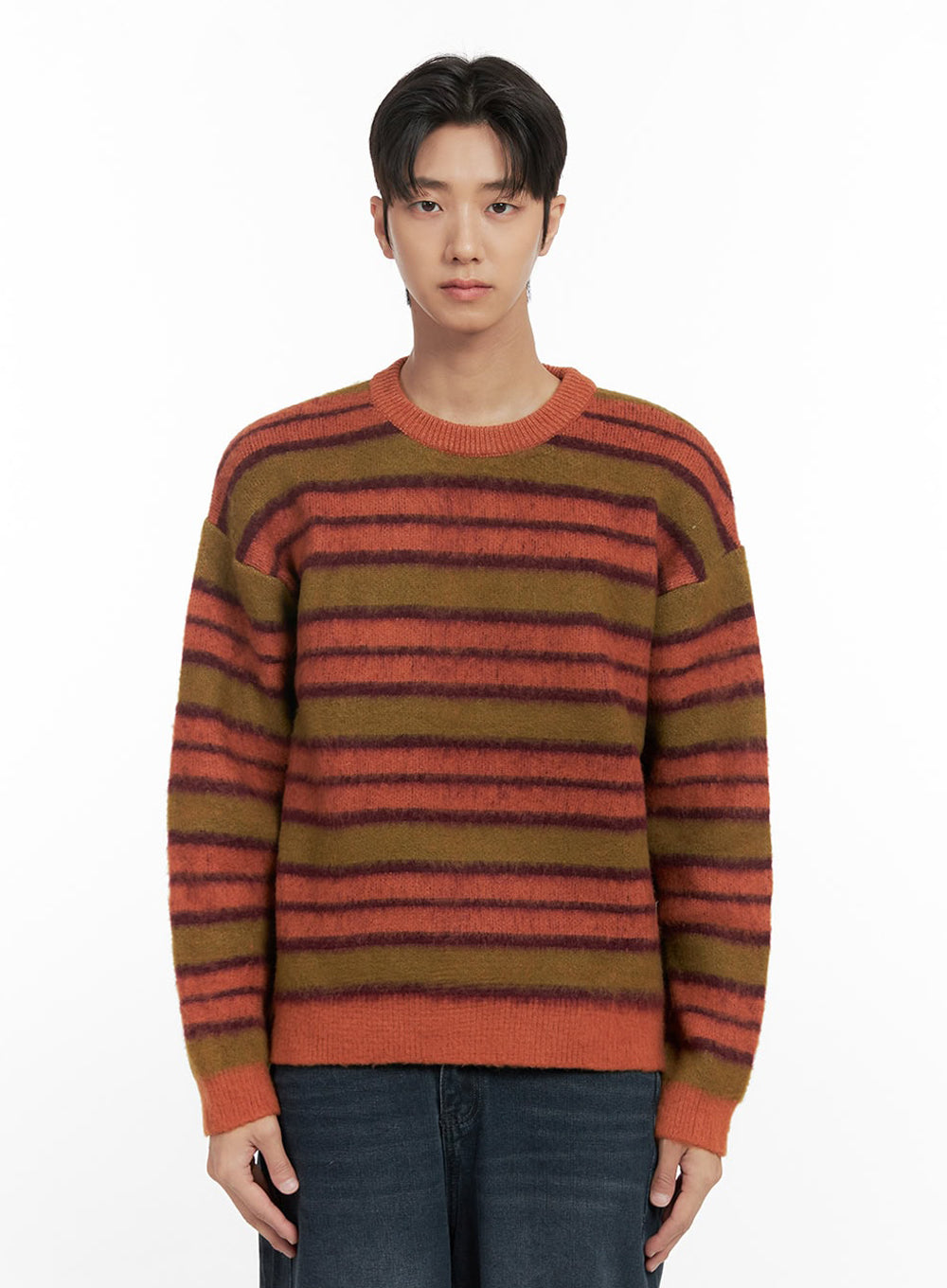 mens-loose-fit-striped-sweater-id406 / Orange