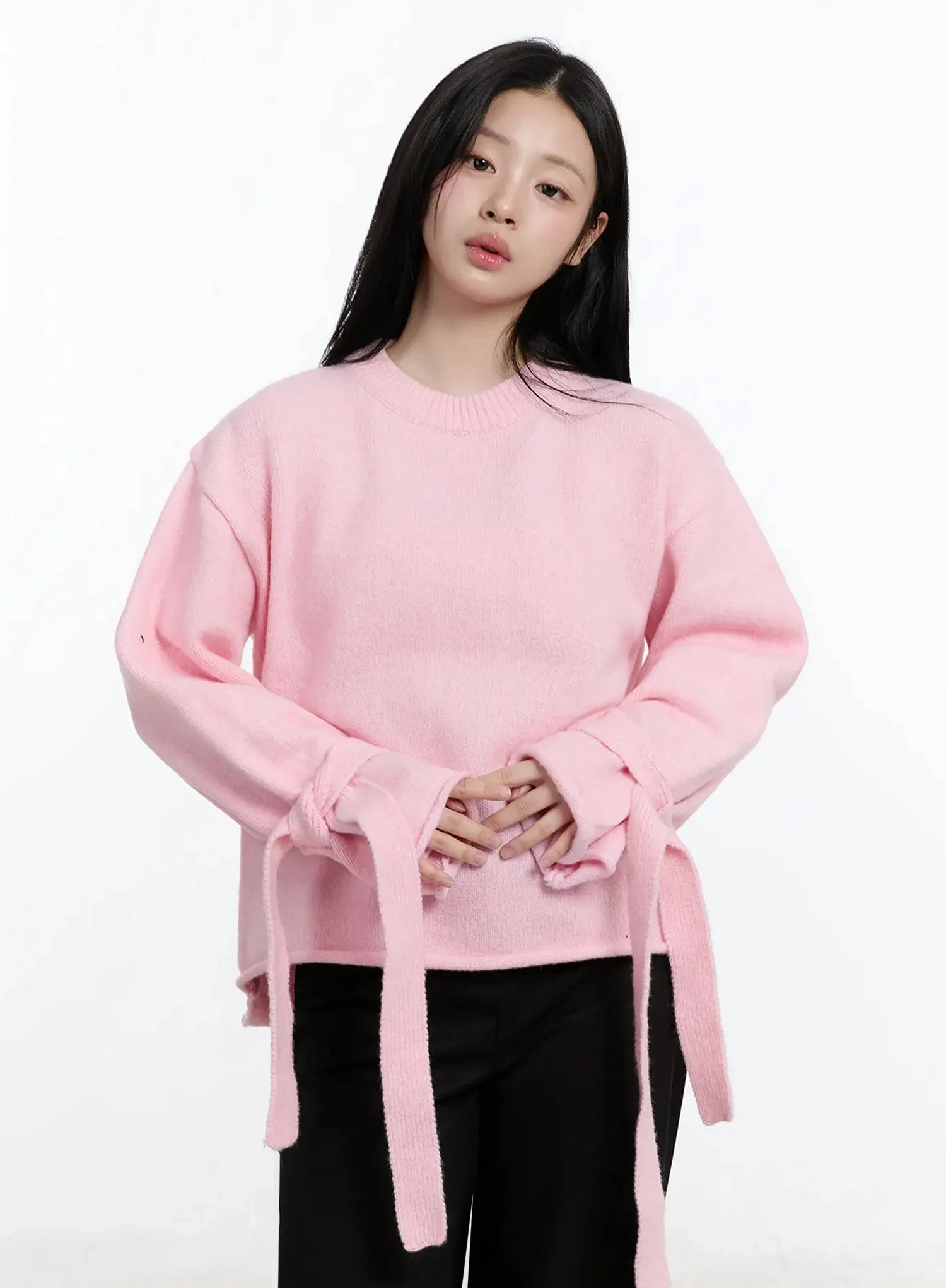 ribbon-sleeve-knit-sweater-im513 / Pink