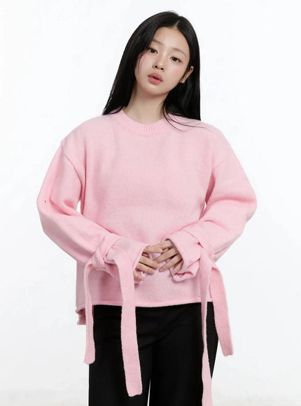 ribbon-sleeve-knit-sweater-im513 / Pink
