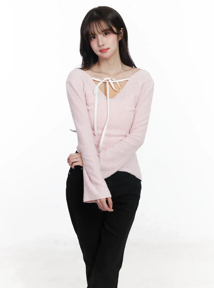 ribbon-off-shoulder-sweater-ij529 / Pink