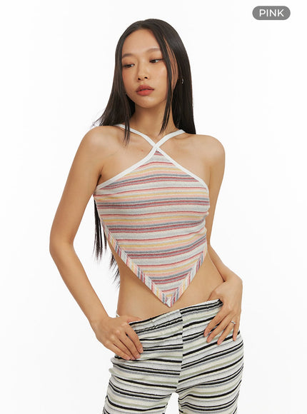 stripe-halter-crop-top-iy422 / Pink