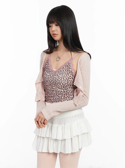 pointelle-layered-ruffle-crop-cardigan-ia523 / Pink