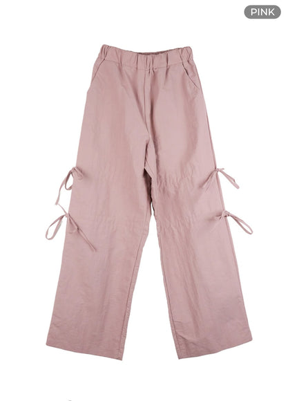 shirred-ribbon-banded-wide-leg-pants-is402 / Pink