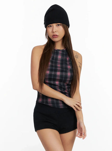 checkered-halter-top-in528 / Pink