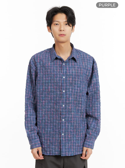 mens-plaid-textured-shirt-ia402 / Purple