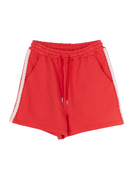 lace-trim-track-shorts-iu519 / Red