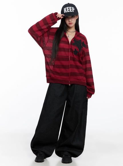 star-patch-striped-zip-up-is525 / Red