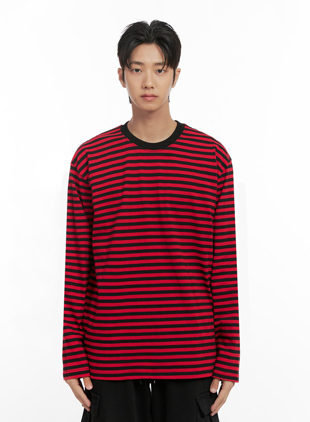 mens-striped-long-sleeve-tee-id406 / Red