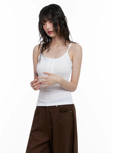 ribbed-button-front-tank-top-il531 / White