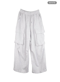 mens-wide-fit-cargo-pocket-sweatpants-is419 / White