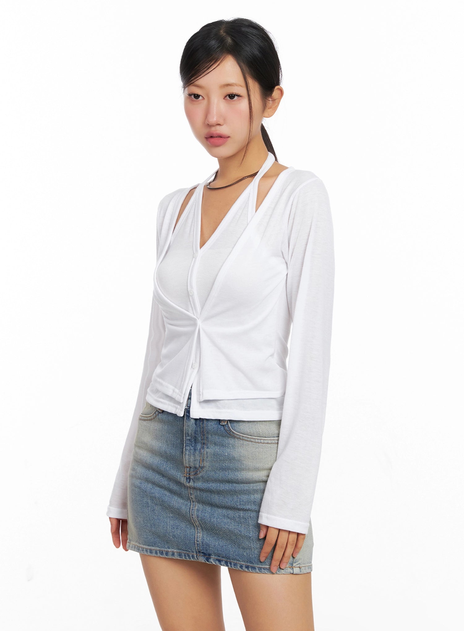 layered-halter-cardigan-ig527 / White