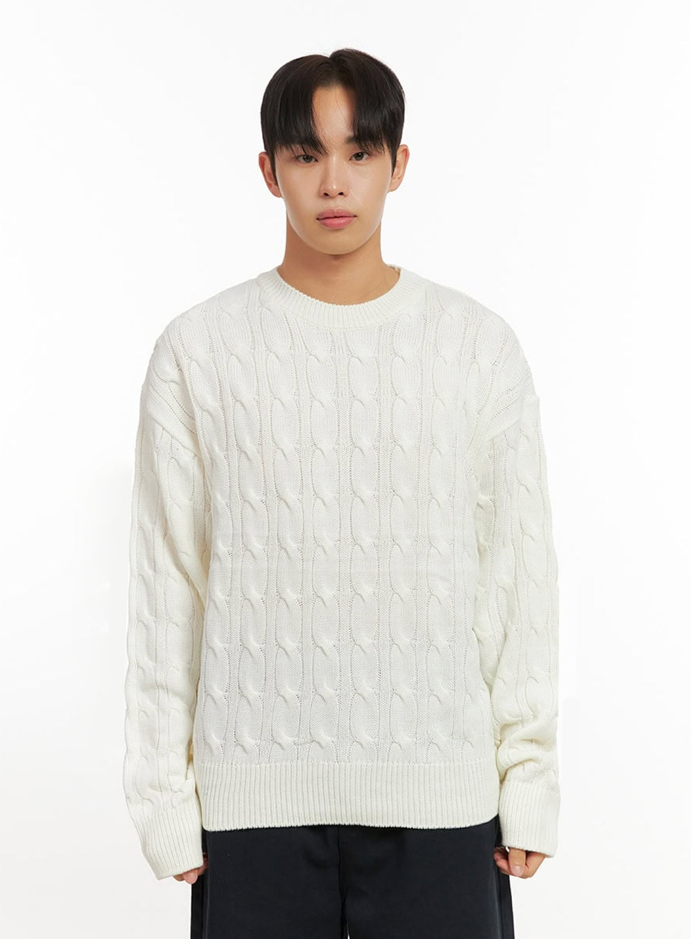 mens-oversized-cable-knit-sweater-id406 / White