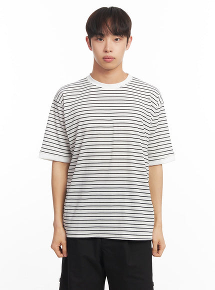 mens-striped-round-neck-t-shirt-ia518 / White