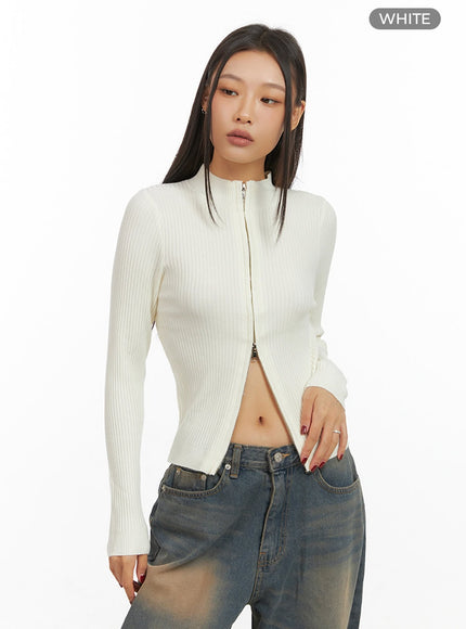 ribbed-two-way-zip-up-top-is427 / White