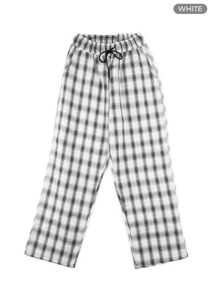 mens-wide-fit-gingham-trousers-ia401 / White