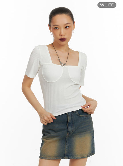 ribbed-slim-fit-square-neck-top-ia417 / White