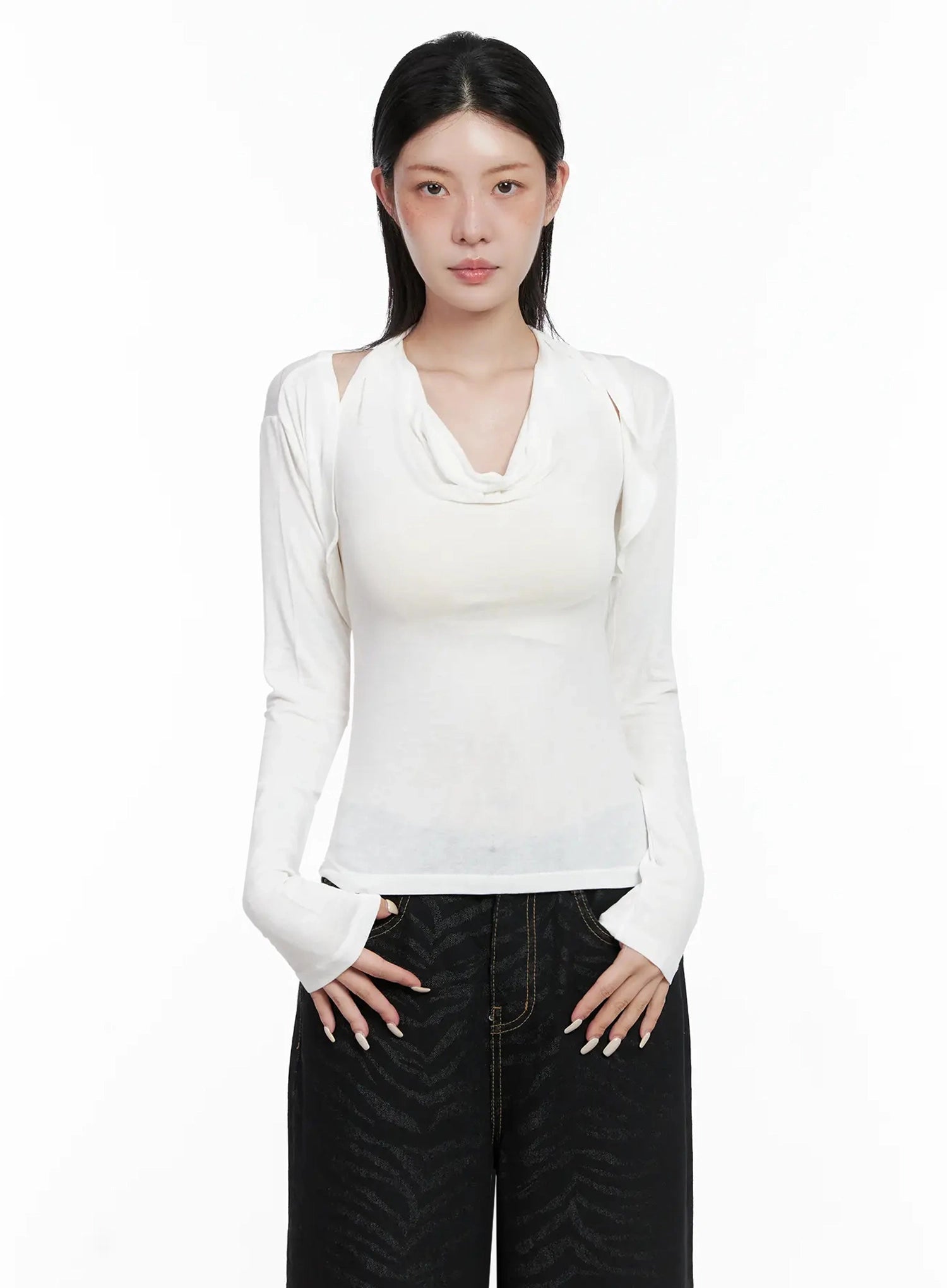 cowl-neck-top-bolero-set-is508 / White