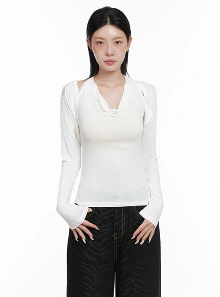 cowl-neck-top-bolero-set-is508 / White