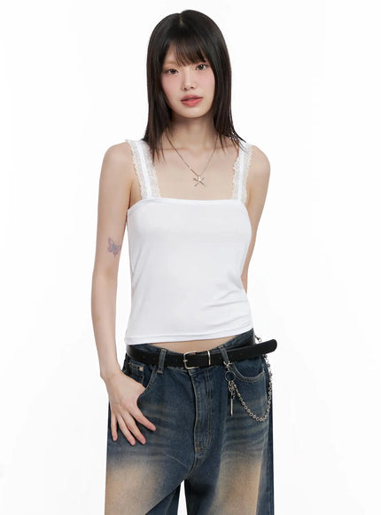 lace-trim-sleeveless-tank-top-il531 / White