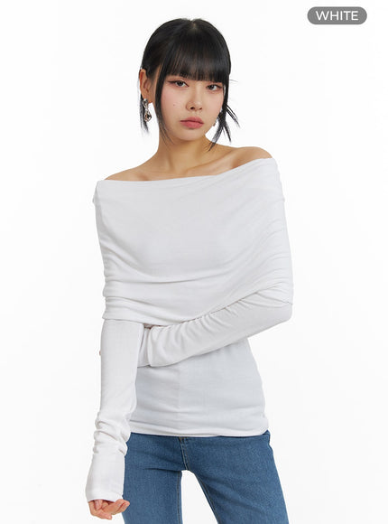 solid-off-shoulder-long-sleeve-im414 / White