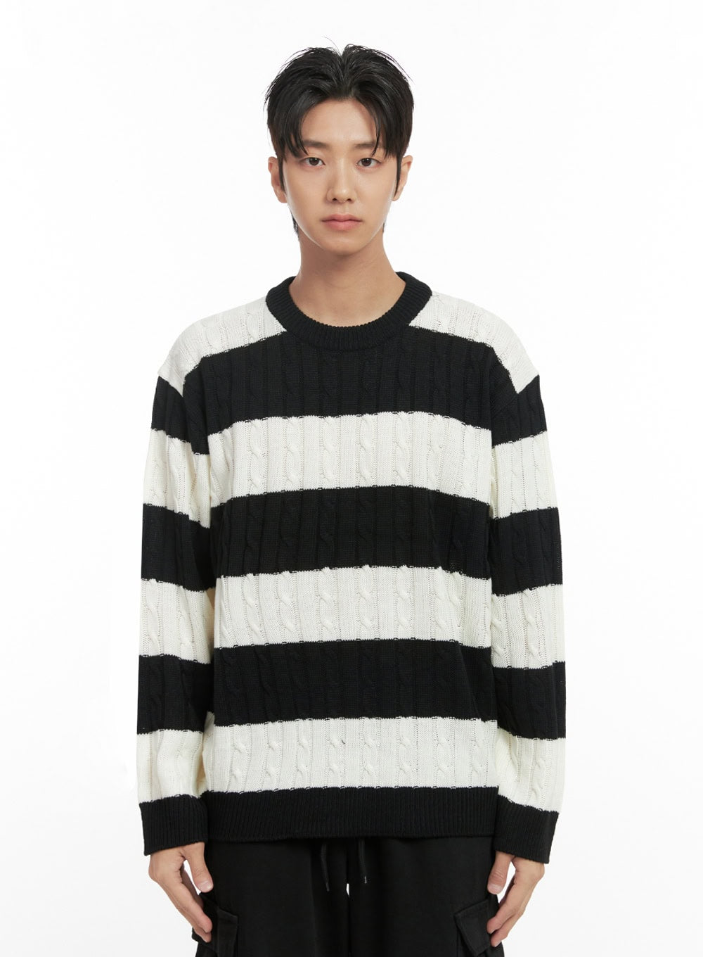 mens-stripe-cable-knit-sweater-id413 / White