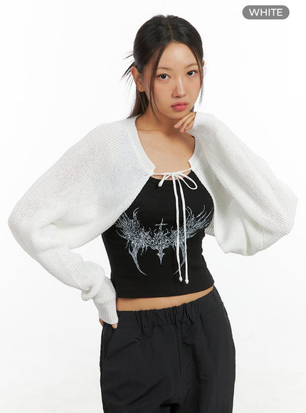 mesh-bolero-strap-cardigan-is402 / White