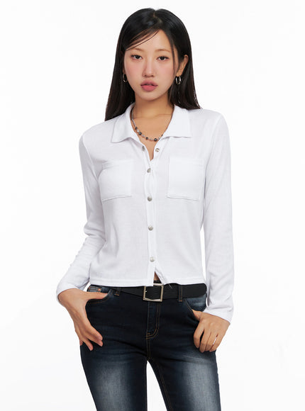 snap-front-collared-long-sleeve-ig528 / White